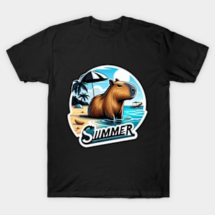 Cute summer capybara on the beach T-Shirt